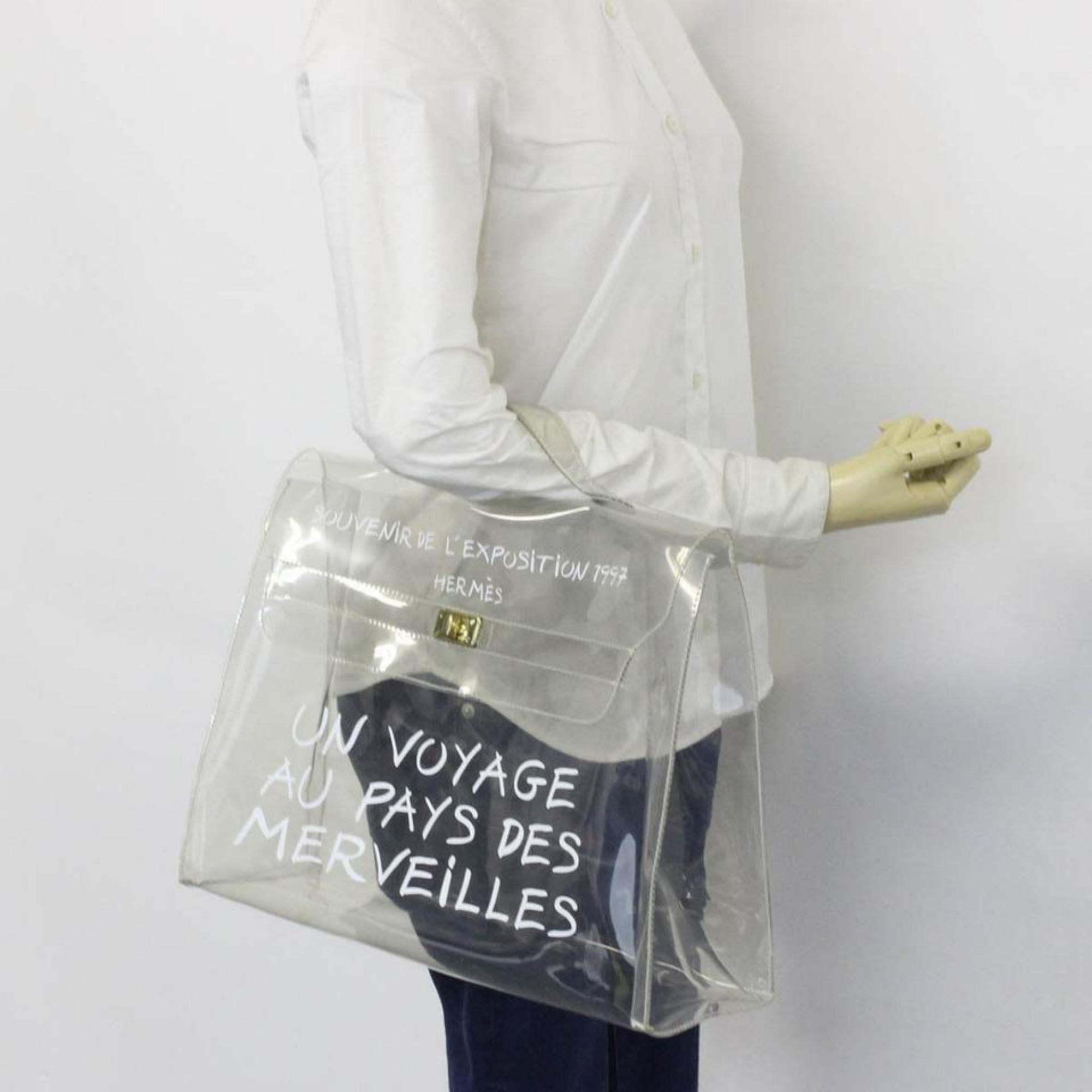 Hermès Kelly Limited Edition Clear L'exposition 1997 40cm 230164 White Vinyl Mes For Sale 6