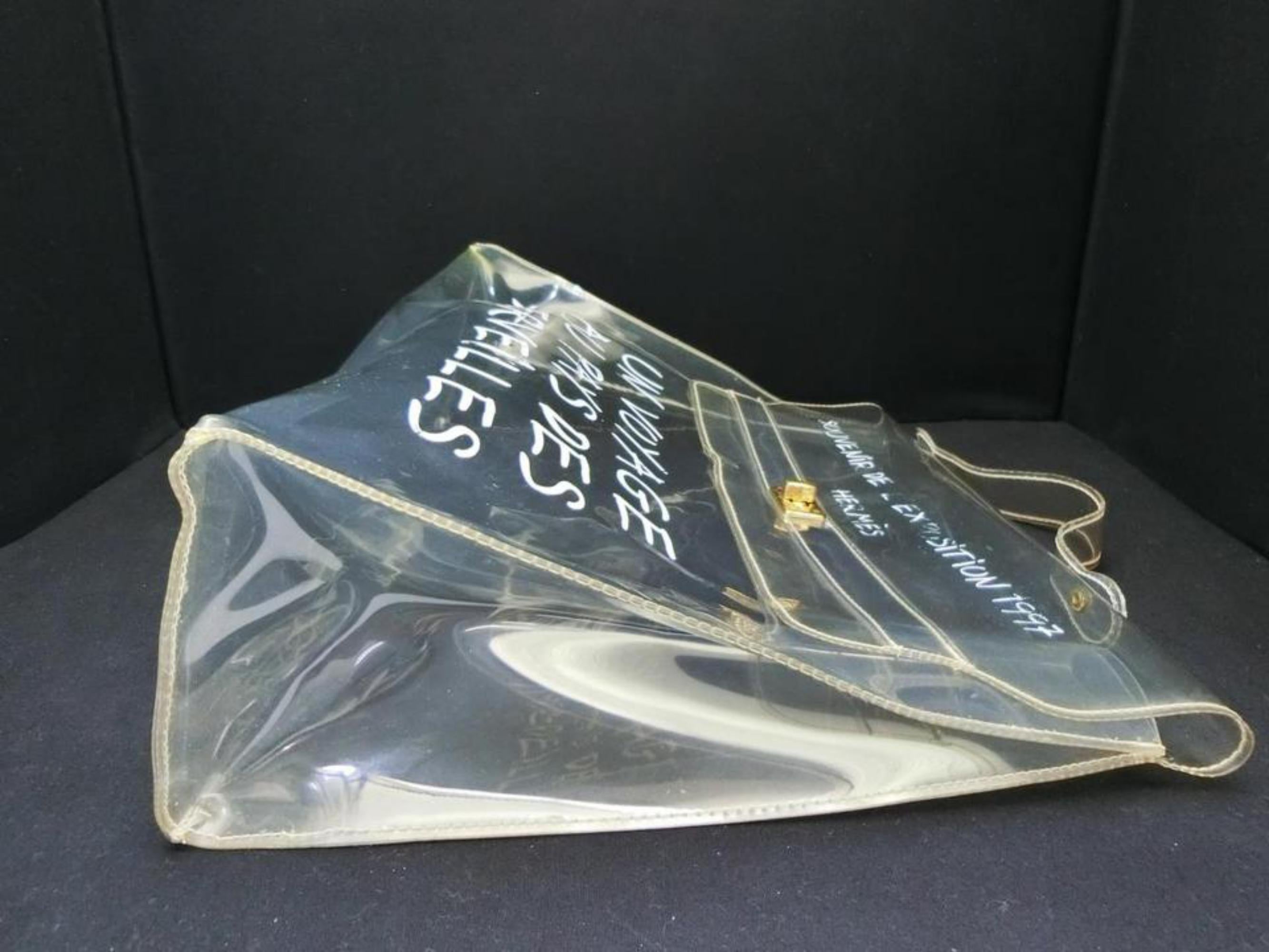 Hermès Kelly Limited Edition L'exposition 1997 40cm 230225 Clear X White Vinyl B For Sale 5