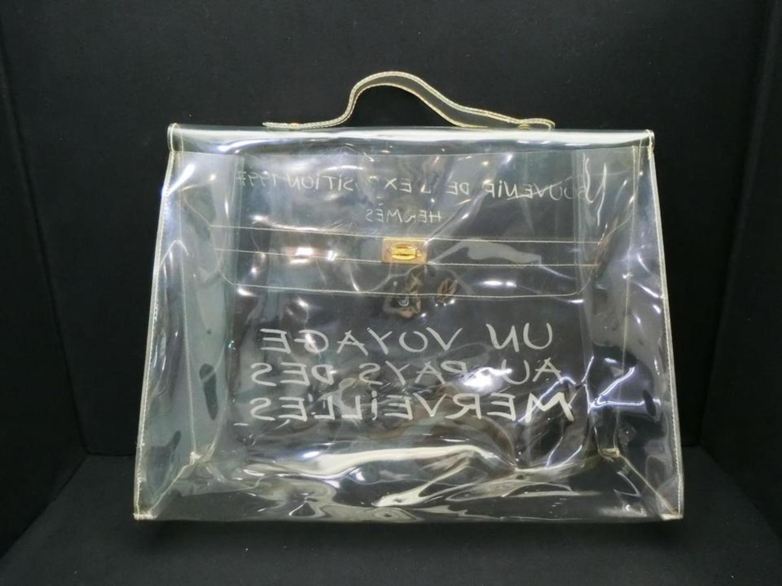 Women's or Men's Hermès Kelly Limited Edition L'exposition 1997 40cm 230225 Clear X White Vinyl B For Sale