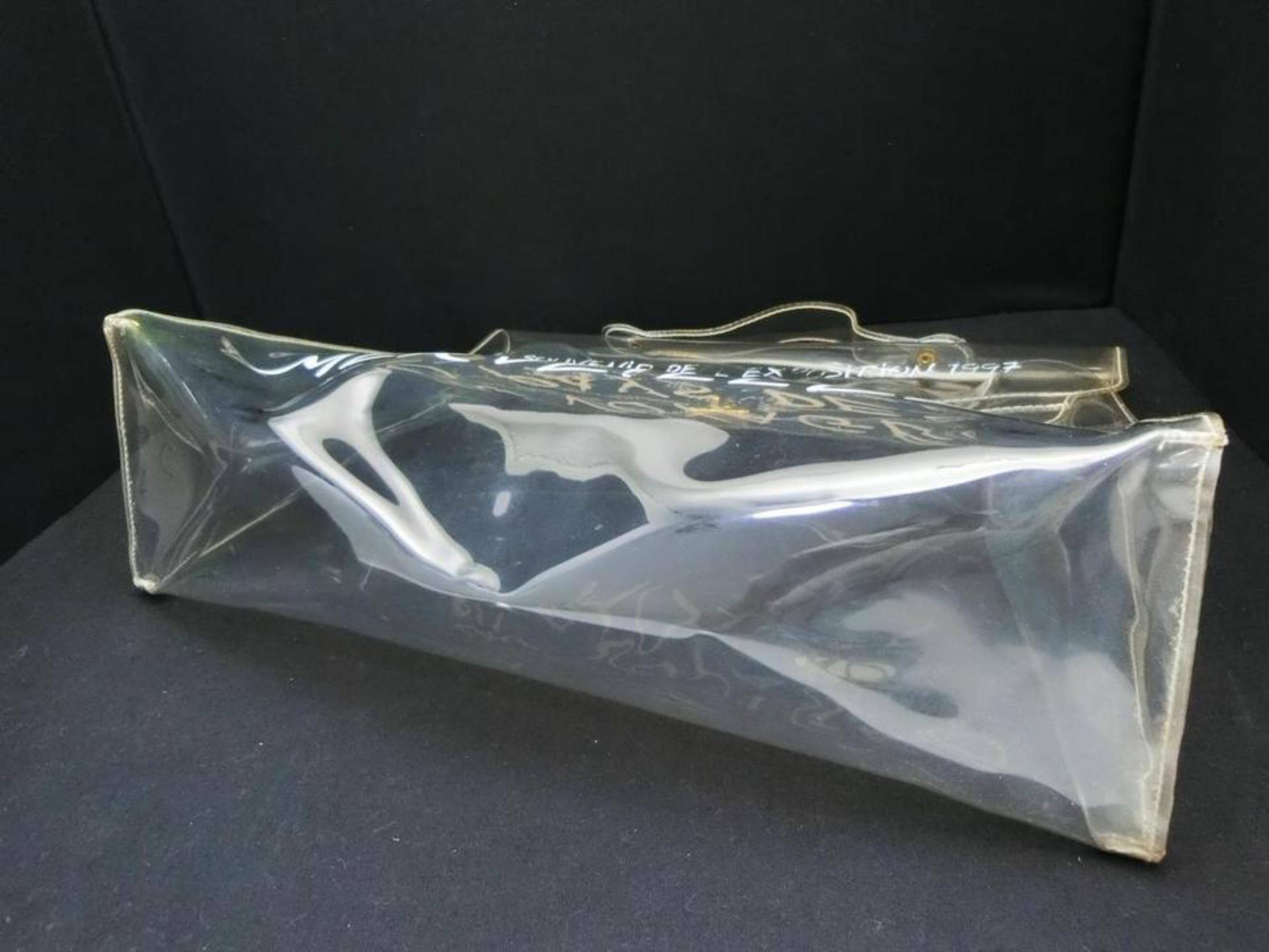 Hermès Kelly Limited Edition L'exposition 1997 40cm 230225 Clear X White Vinyl B For Sale 1