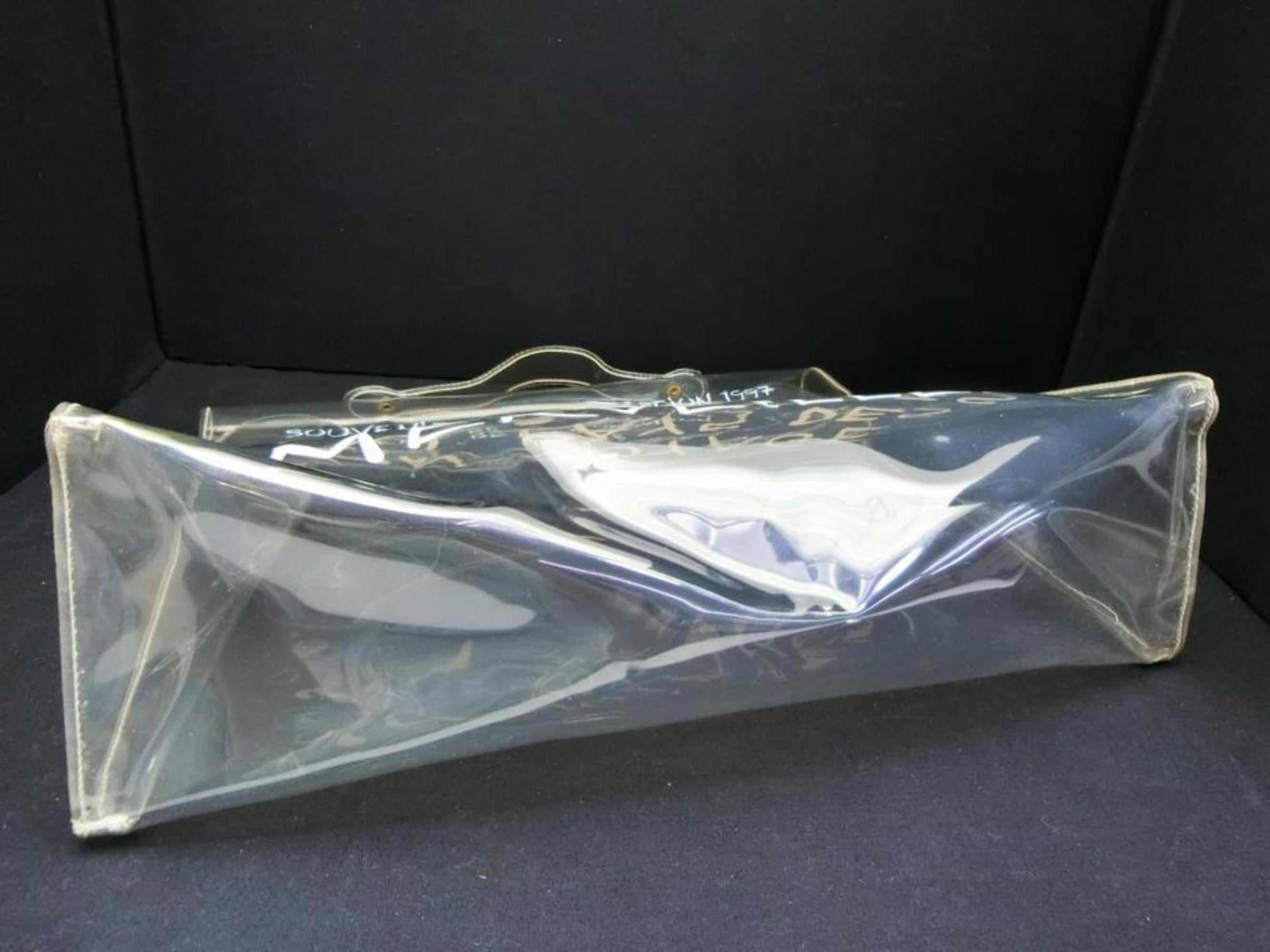 Hermès Kelly Limited Edition L'exposition 1997 40cm 230225 Clear X White Vinyl B For Sale 2
