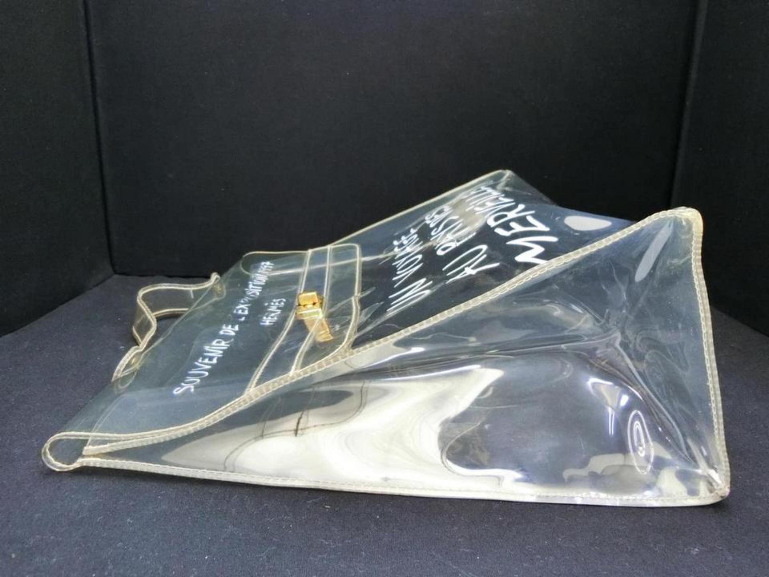 Hermès Kelly Limited Edition L'exposition 1997 40cm 230225 Clear X White Vinyl B For Sale 4