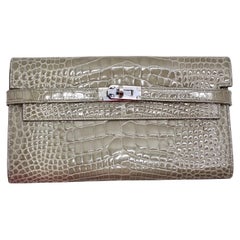 Hermes Kelly Long Wallet Coveted Gris Tourterelle Alligator Palladium