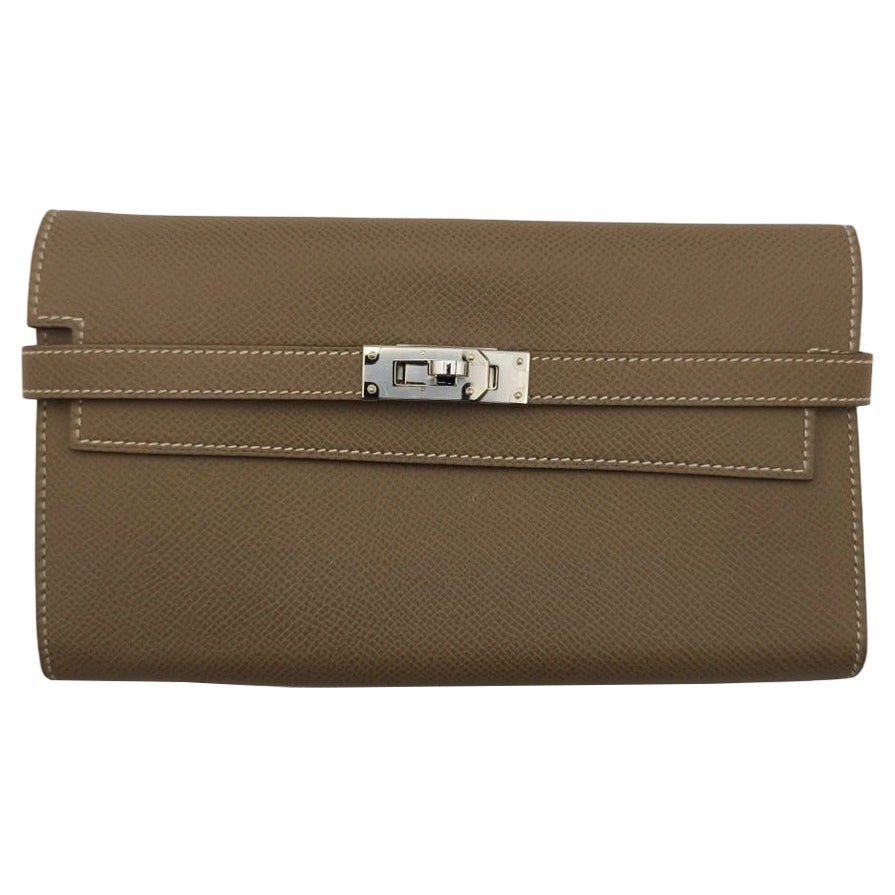 HERMES Kelly Long Wallet Etoup Silver Leather2020