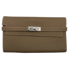 HERMES Kelly Long Wallet Etoup Silver Leather2020