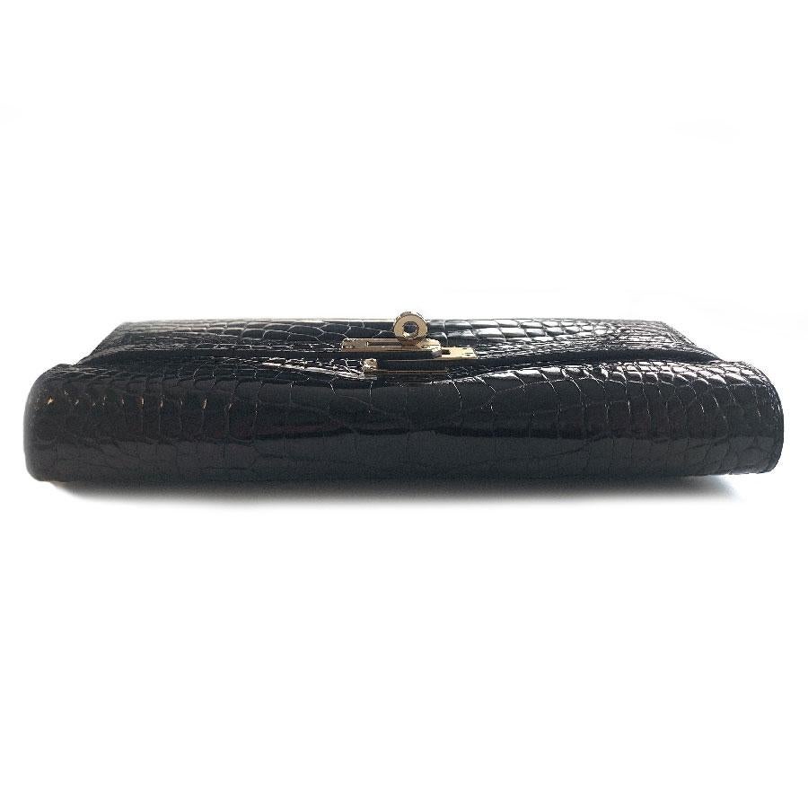 HERMES Kelly Long Wallet in Black Mississippiensis Alligator In Excellent Condition In Paris, FR