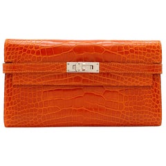 Hermès Kelly Long Wallet in Feu Lisse Alligator Mississippiensis PHW