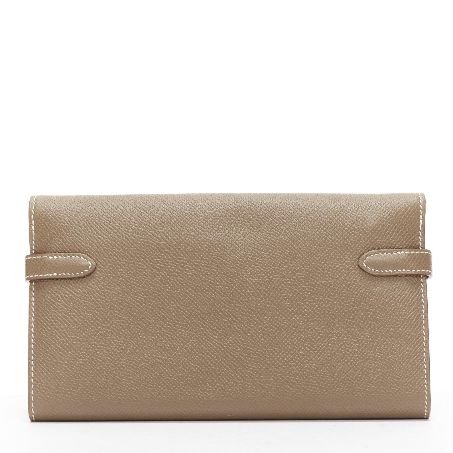 Brown HERMES Kelly Longue taupe togo leather silver turnlock flap long wallet