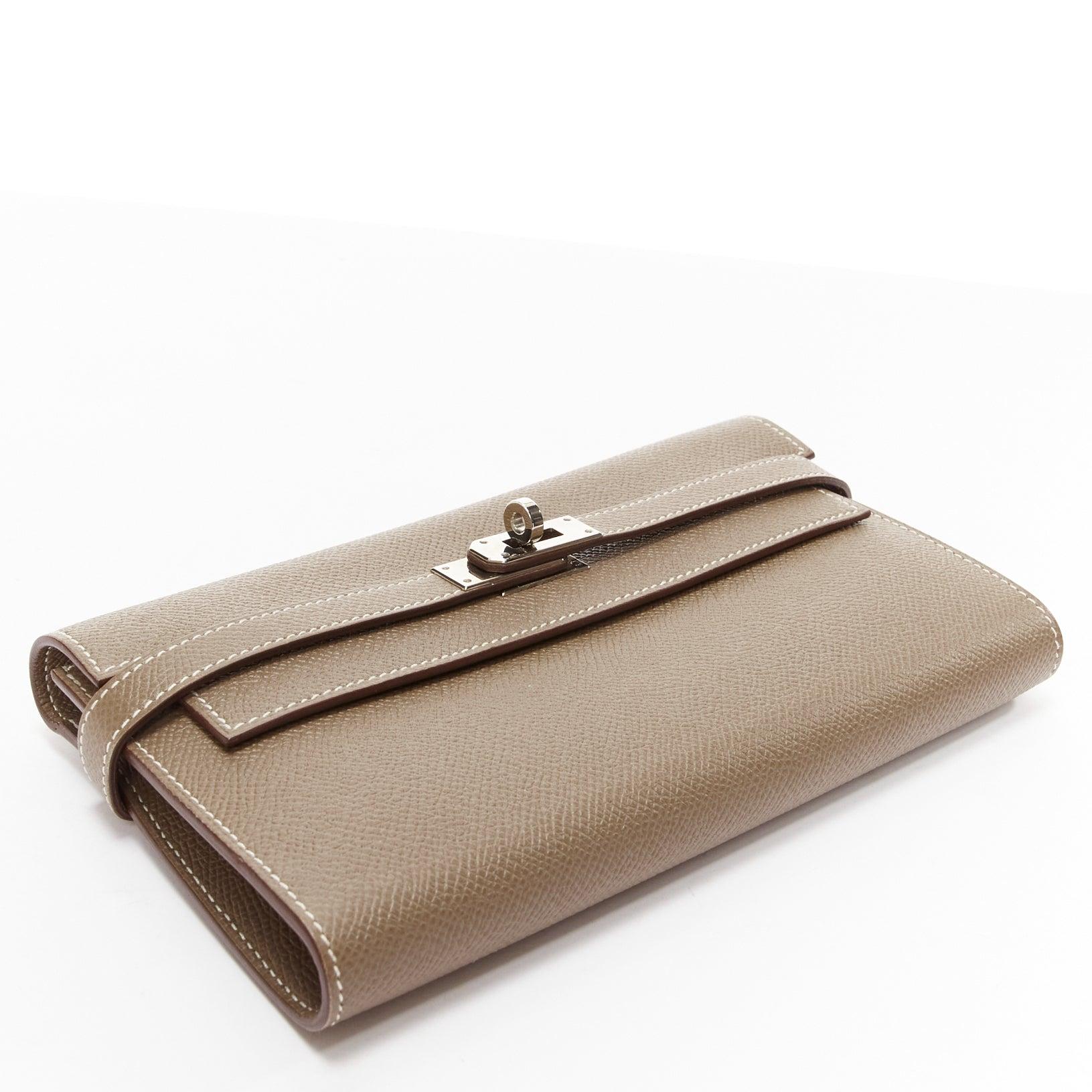 Women's HERMES Kelly Longue taupe togo leather silver turnlock flap long wallet For Sale