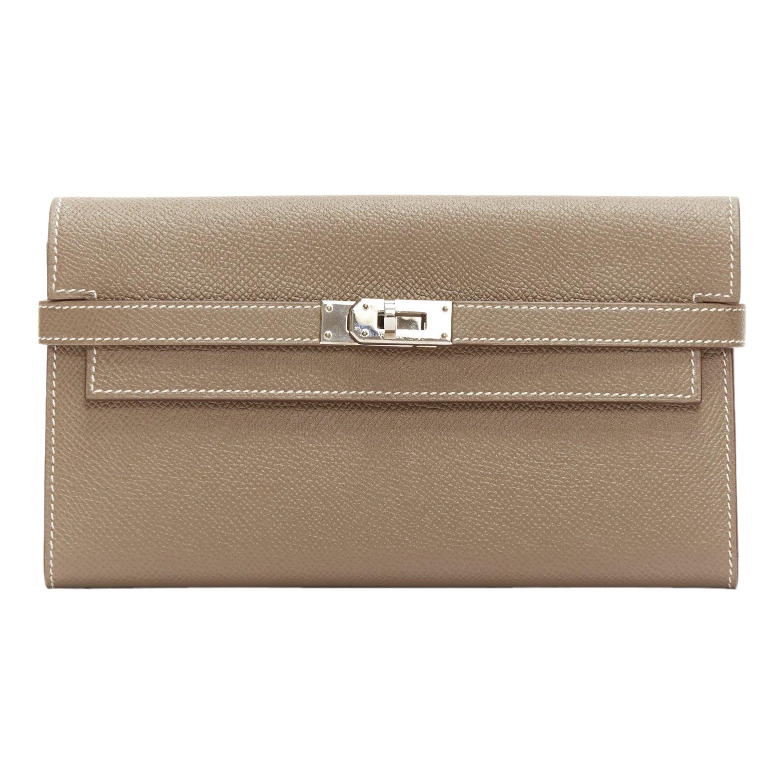HERMES Kelly Longue taupe togo leather silver turnlock flap long wallet