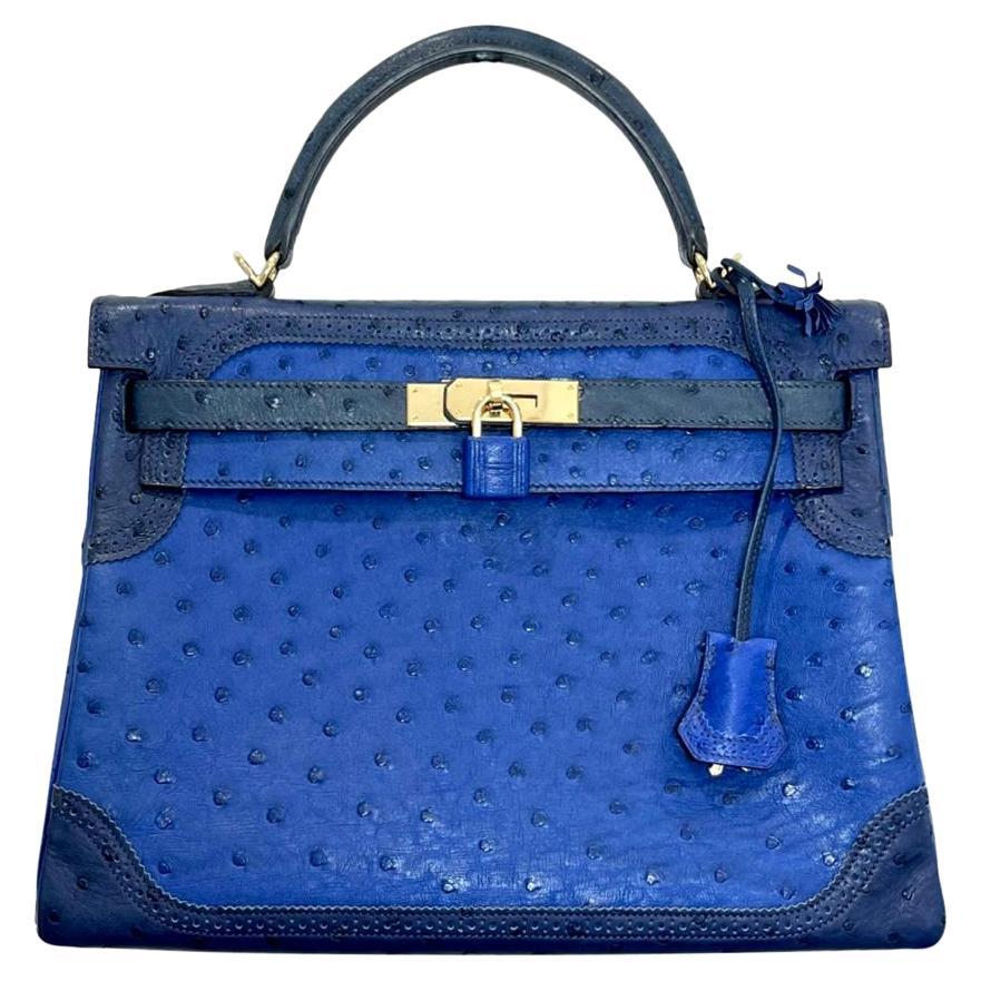 Hermes Kelly Ltd Edition Ghillies Bag In Ostrich Skin For Sale