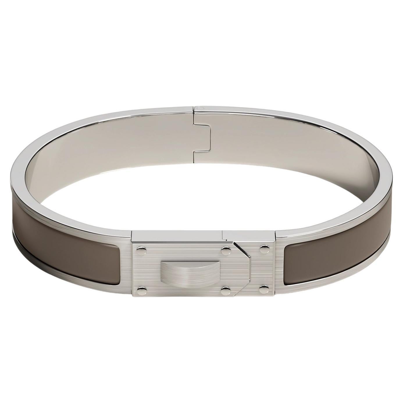 Hermes Kelly Men bracelet Étain Mat enamel with brushed Size T5 18.5cm
