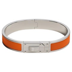 Hermes Kelly Men bracelet Orange Mat Enamel With Brushed Size T5 18.5cm