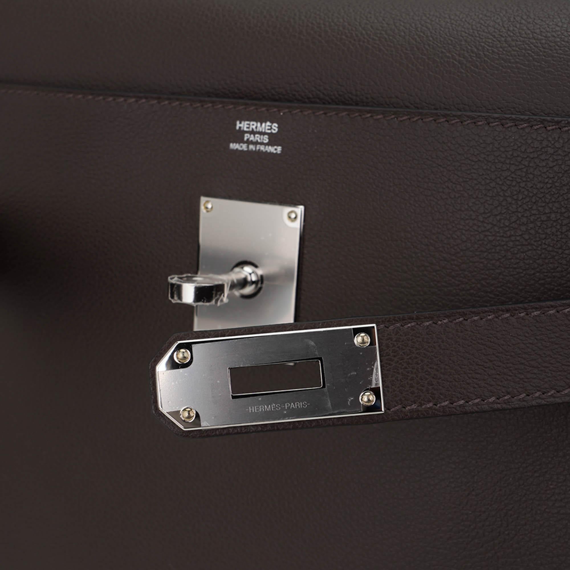Women's or Men's Hermes Kelly Messenger 25 Bag Ecorce Evercolor Leather with Palladium Hardware