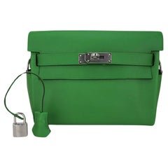 Hermes Kelly Messenger PM Bag Vert Yucca Evercolor Leather with Palladium Hardw