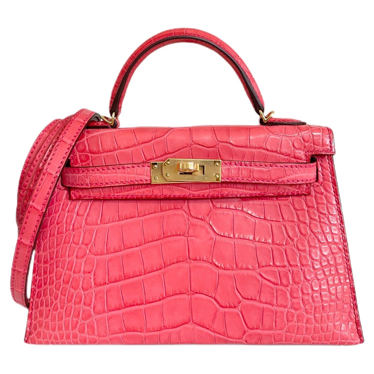 Hermes Kelly Mini 20 Alligator Bougainvillea Pink Gold Hardware New 2020