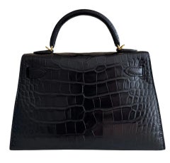 Hermes Kelly Mini 20 Cuir d'Alligator Noir Quincaillerie Or Sac Epaule
