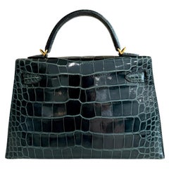 Hermes Kelly Mini 20 Alligator Leather Vert Cypress Gold Hardware Shoulder Bag