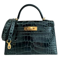 Hermes Kelly Mini 20 Alligator Leather Vert Cypress Gold Hardware Shoulder Bag