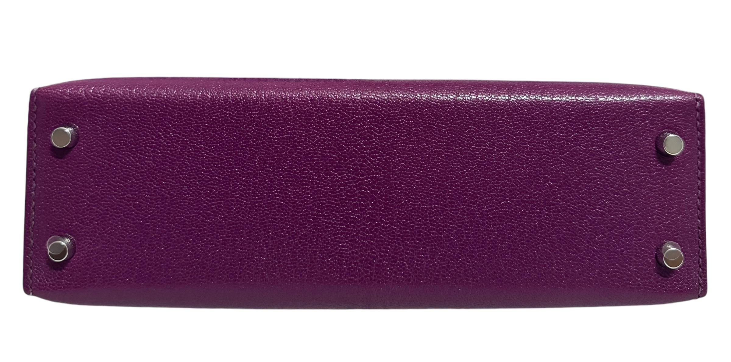 Hermes Kelly Mini 20 Anemone Purple Chèvre Leather Palladium Hardware RARE 6
