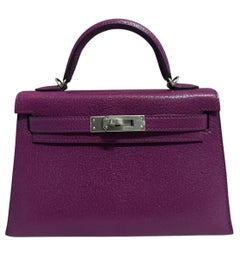 Hermes Kelly Mini 20 Anemone Purple Chèvre Leather Palladium Hardware RARE