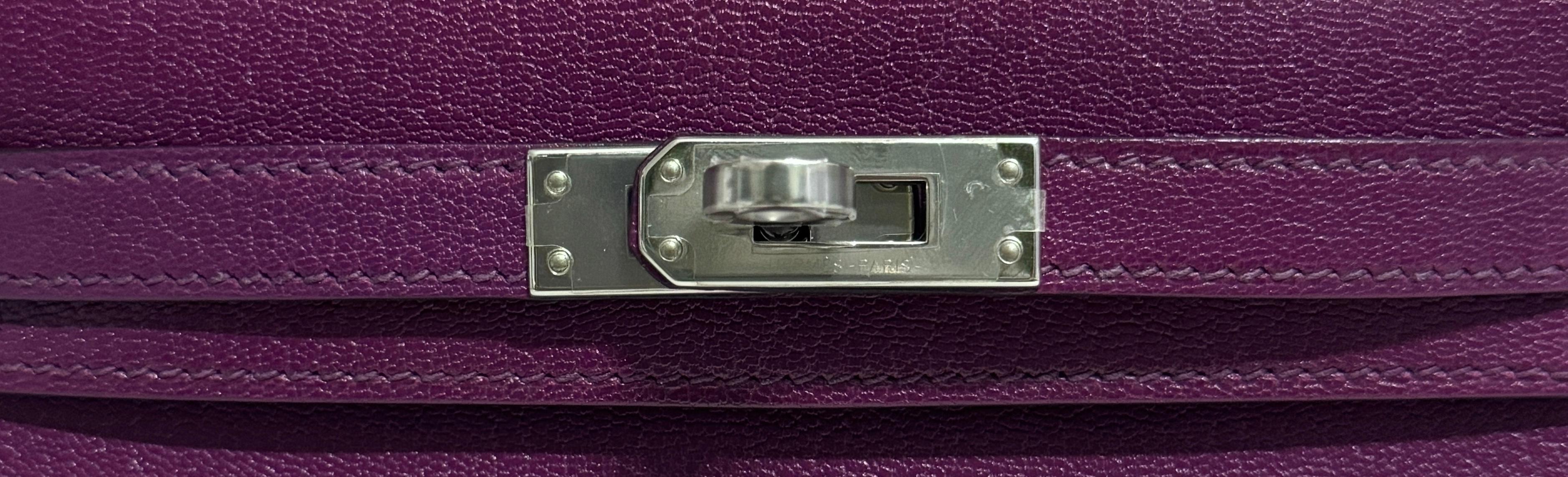 Hermes Kelly Mini 20 Anemone Purple Chèvre Leather Palladium Hardware RARE 1