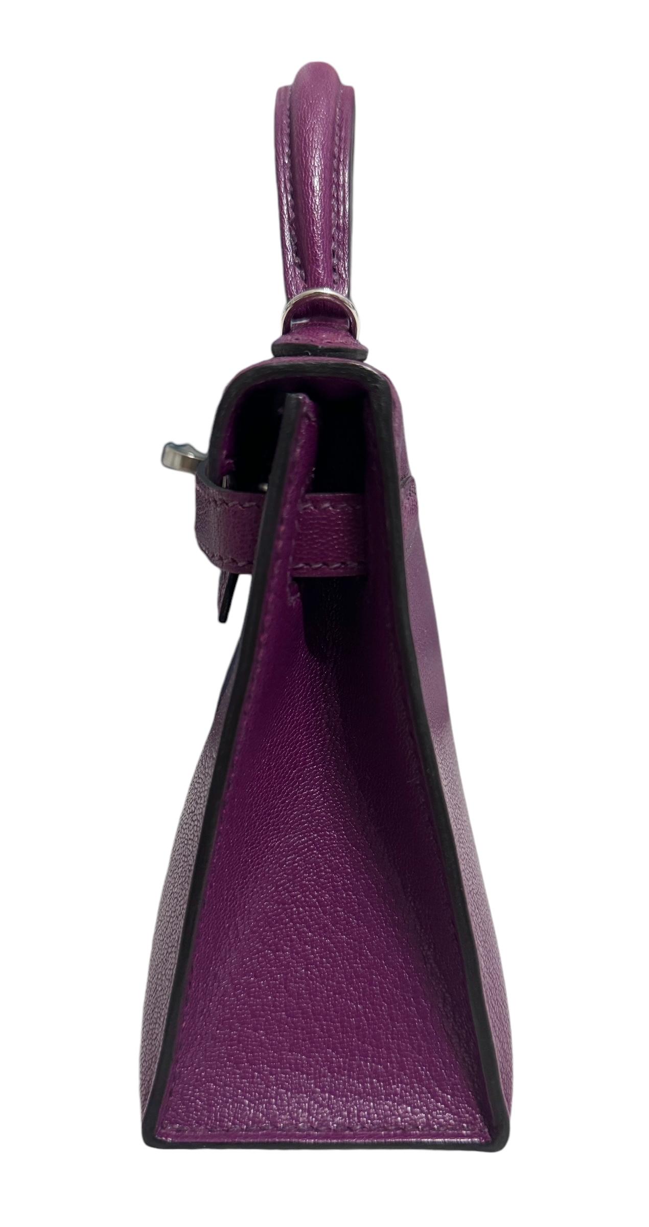 Hermes Kelly Mini 20 Anemone Purple Chèvre Leather Palladium Hardware RARE 3