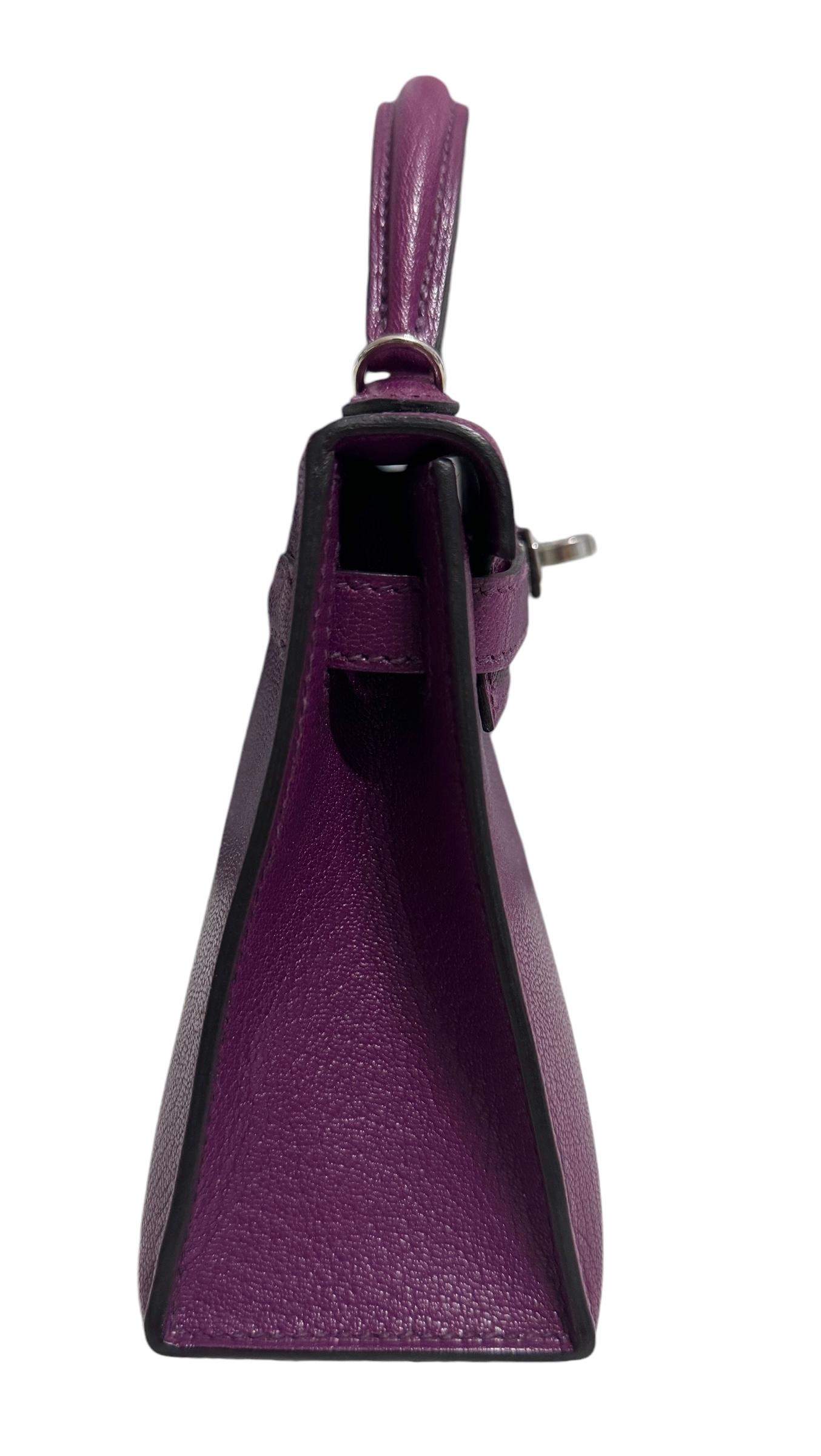 Hermes Kelly Mini 20 Anemone Purple Chèvre Leather Palladium Hardware RARE 4