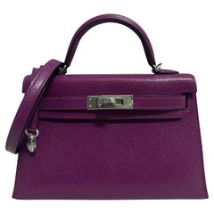 Hermes Kelly Mini 20 Anemone Purple Chèvre Leather Palladium Hardware RARE