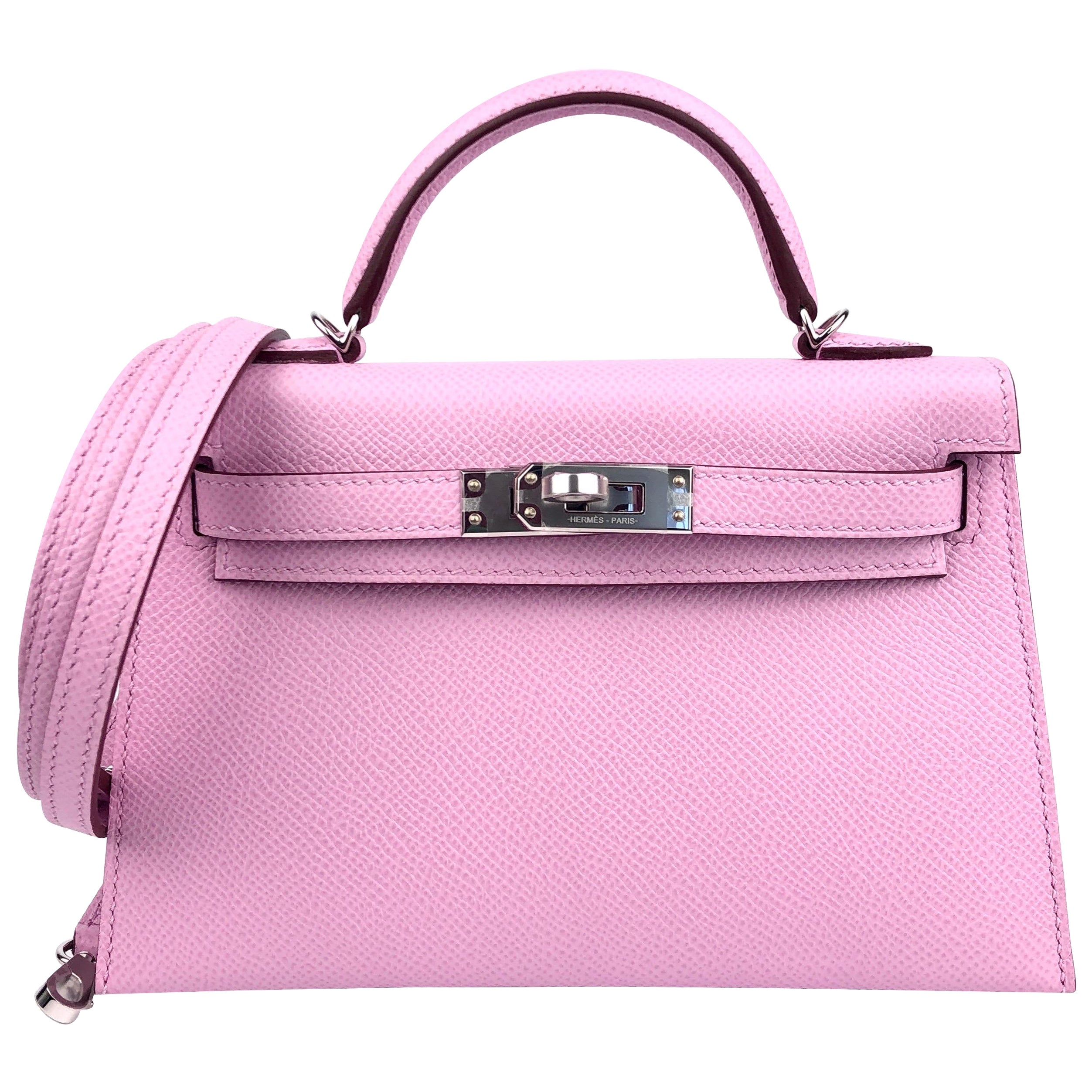 Hermes Kelly Mini 20 Bag Mauve Sylvester Epsom Leather Palladium Hardware 2022