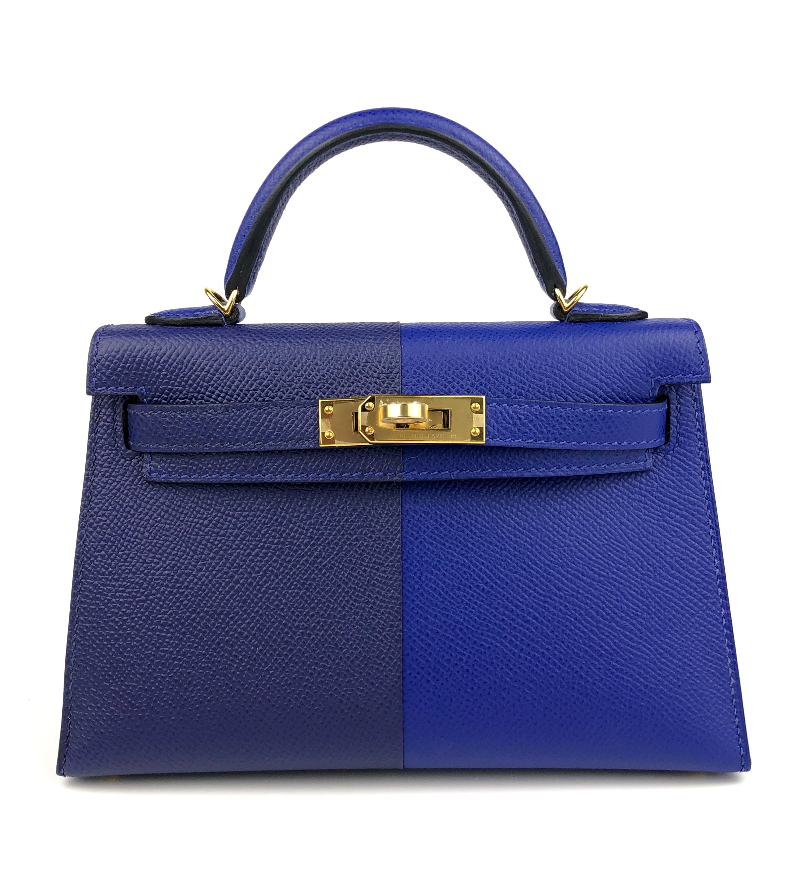 Sac Hermès Kelly Mini 20 tricolore bleu électrique encre or Epsom Nouveau  Neuf à Miami, FL