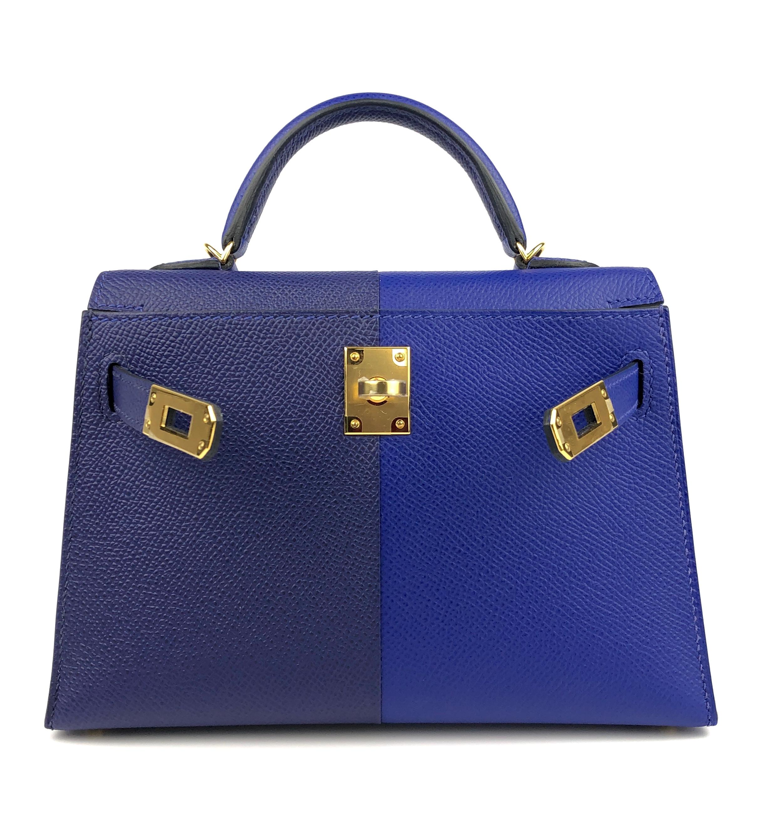  Sac Hermès Kelly Mini 20 tricolore bleu électrique encre or Epsom Nouveau  Unisexe 