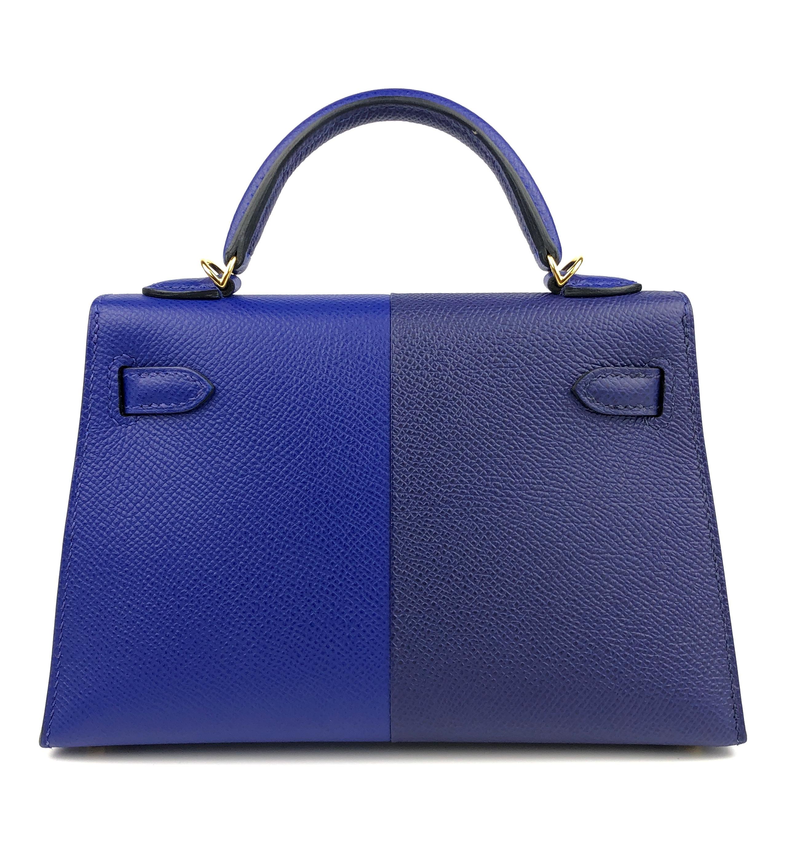 Sac Hermès Kelly Mini 20 tricolore bleu électrique encre or Epsom Nouveau  1