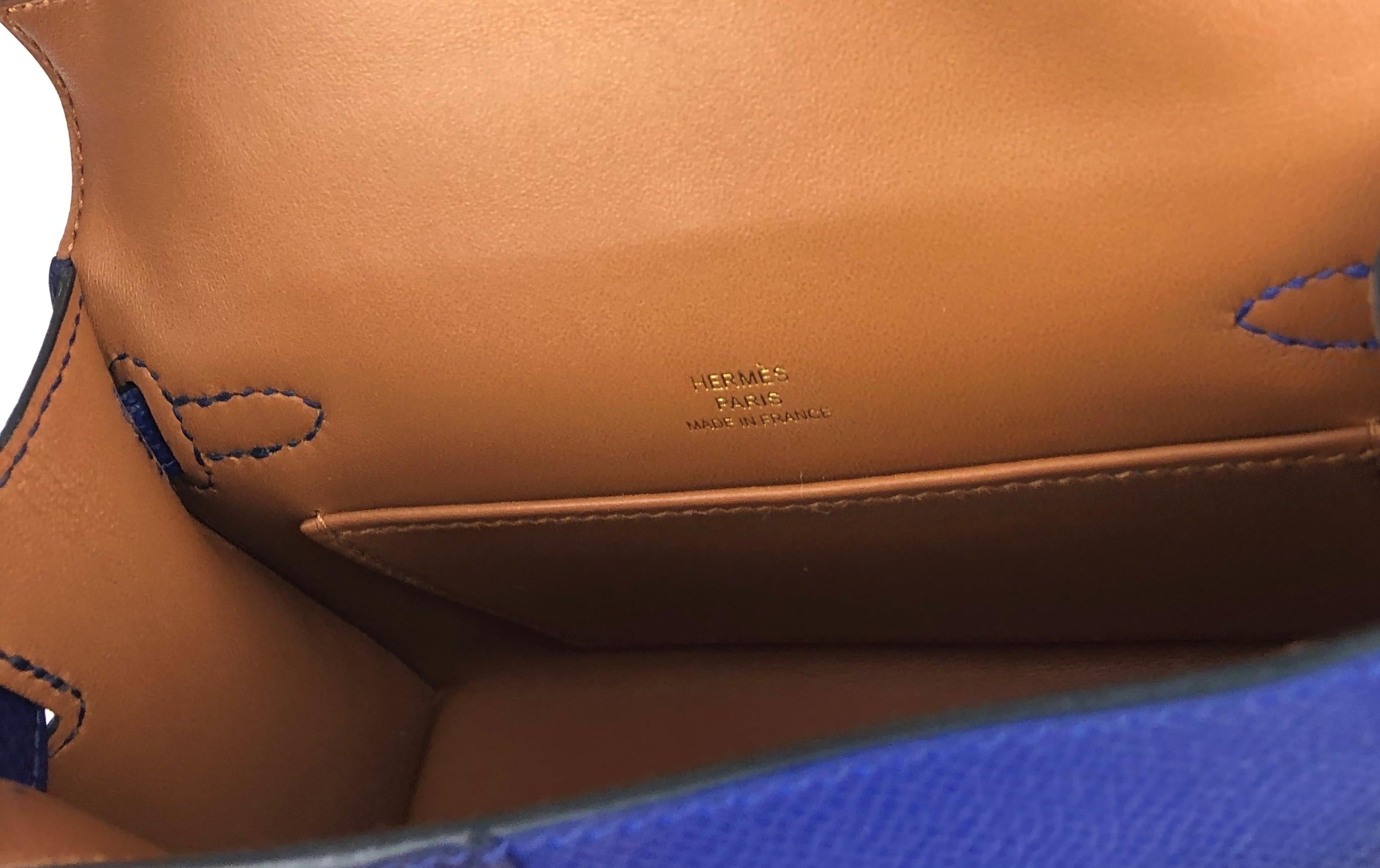 Women's or Men's Hermes Kelly Mini 20 Bag Tricolor Blue Electric Blue Encre Gold Epsom New 