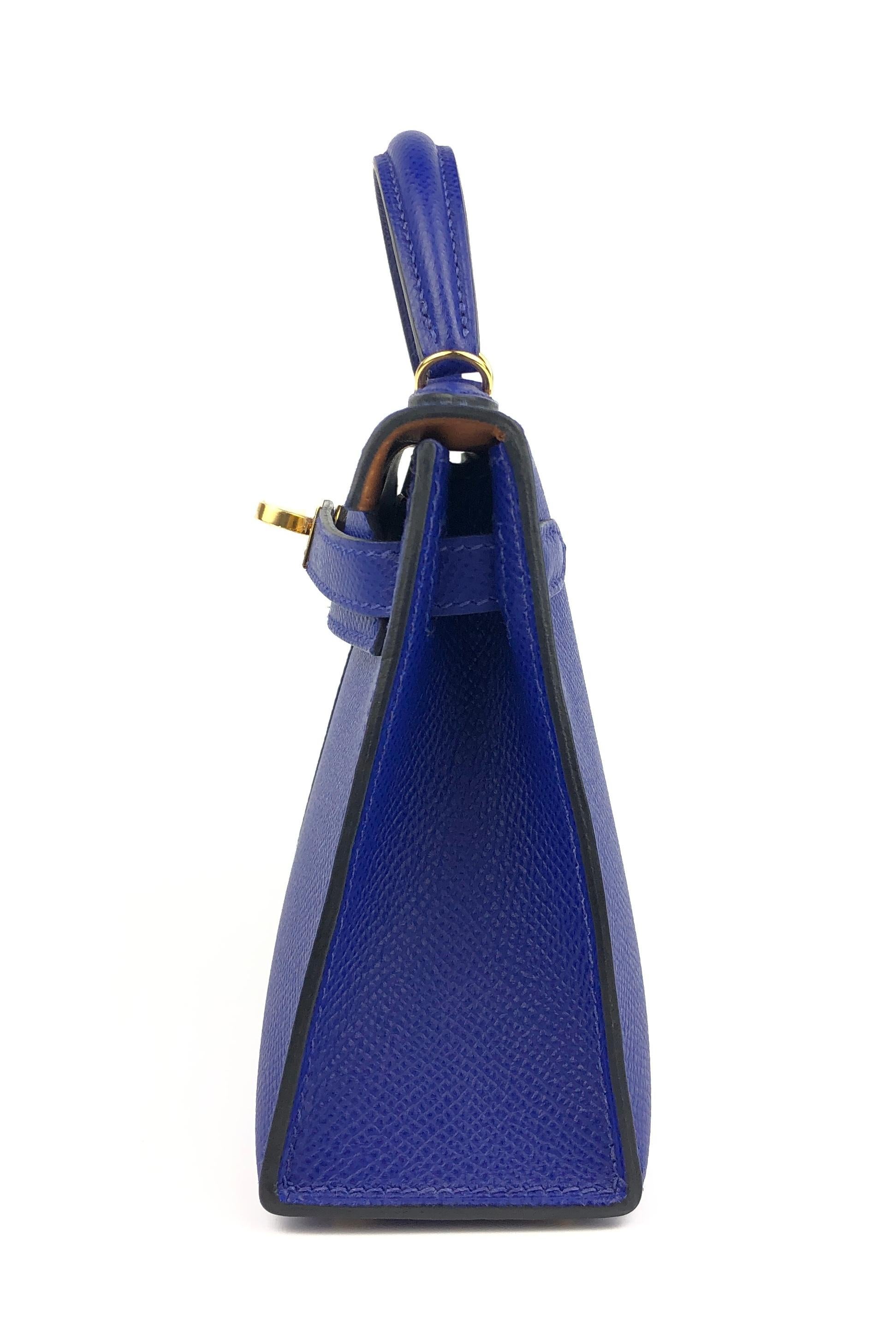 Hermes Kelly Mini 20 Bag Tricolor Blue Electric Blue Encre Gold Epsom New  1