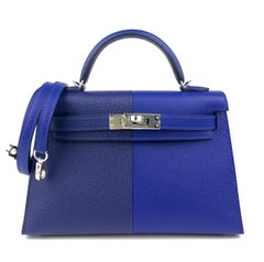 Hermes Kelly Mini 20 Bag Tricolor Blue Electric Blue Encre Gold Epsom New 2021