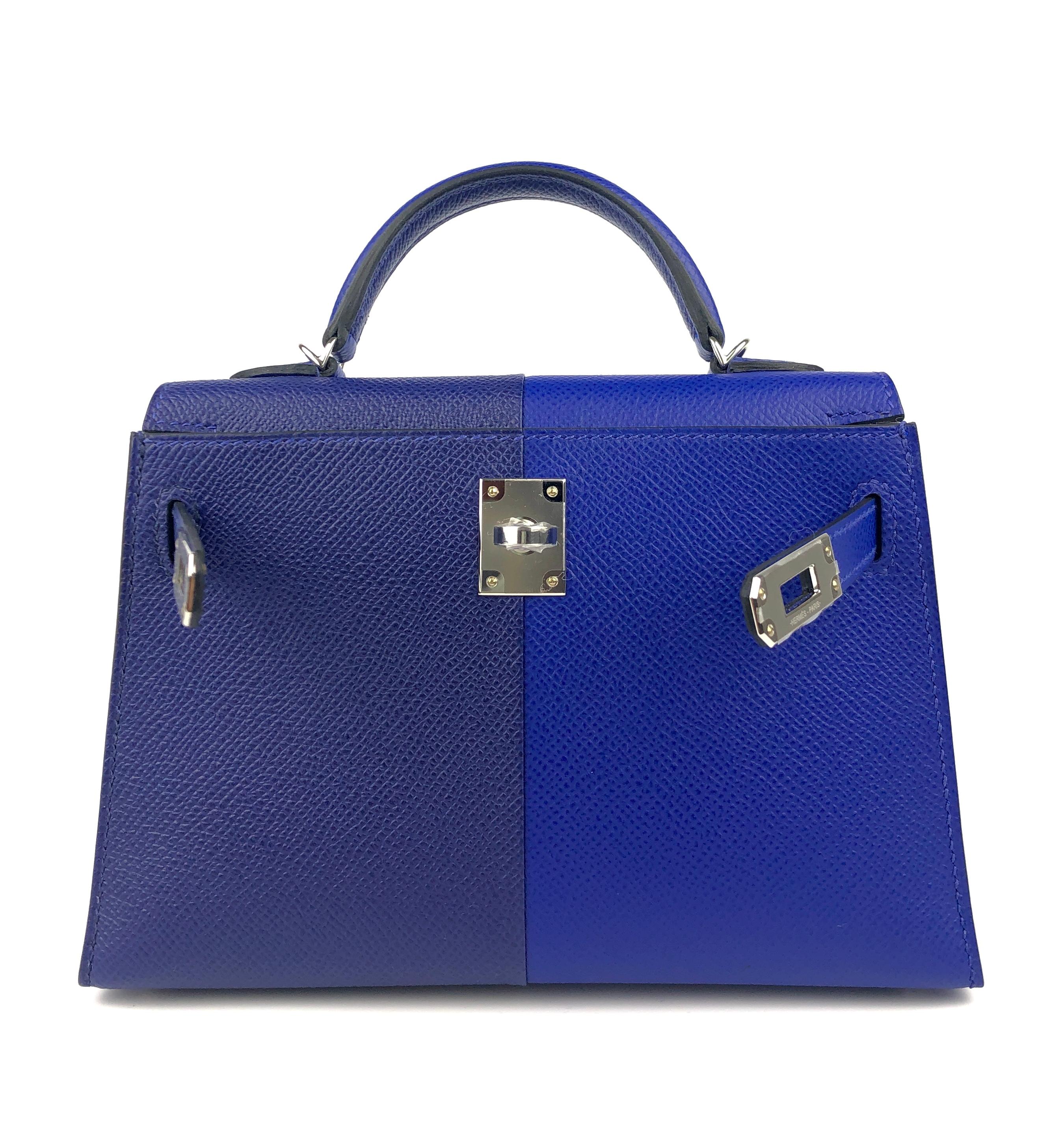 Hermes Kelly Mini 20 Bag Tricolor Blue Electric Blue Encre Gold 