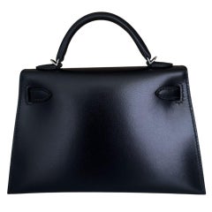 Hermes Kelly Mini 20 Black Noir Box Leather Palladium Hardware Rare Shoulder Bag