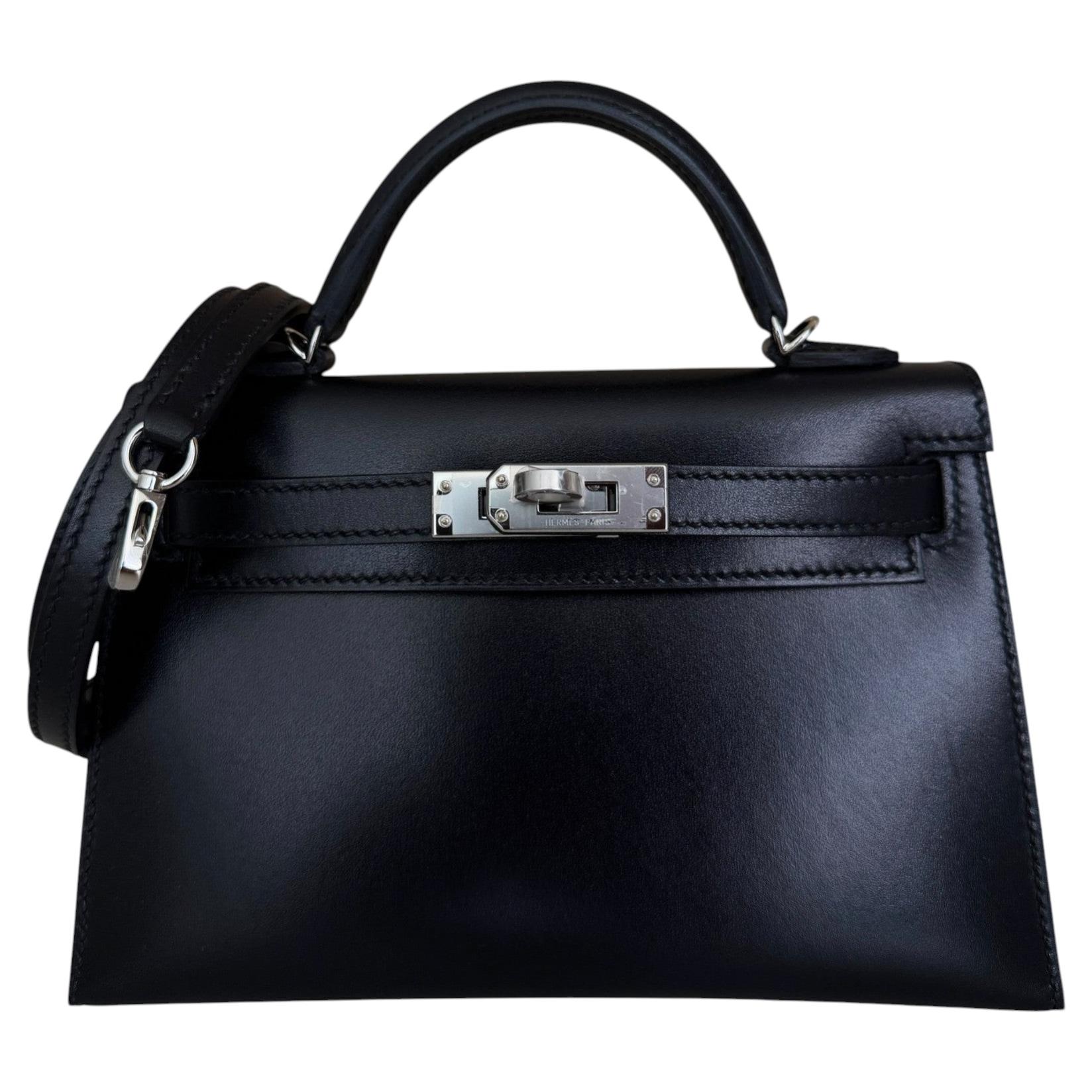 Hermes Kelly Mini 20 Black Noir Box Leather Palladium Hardware Rare Shoulder Bag