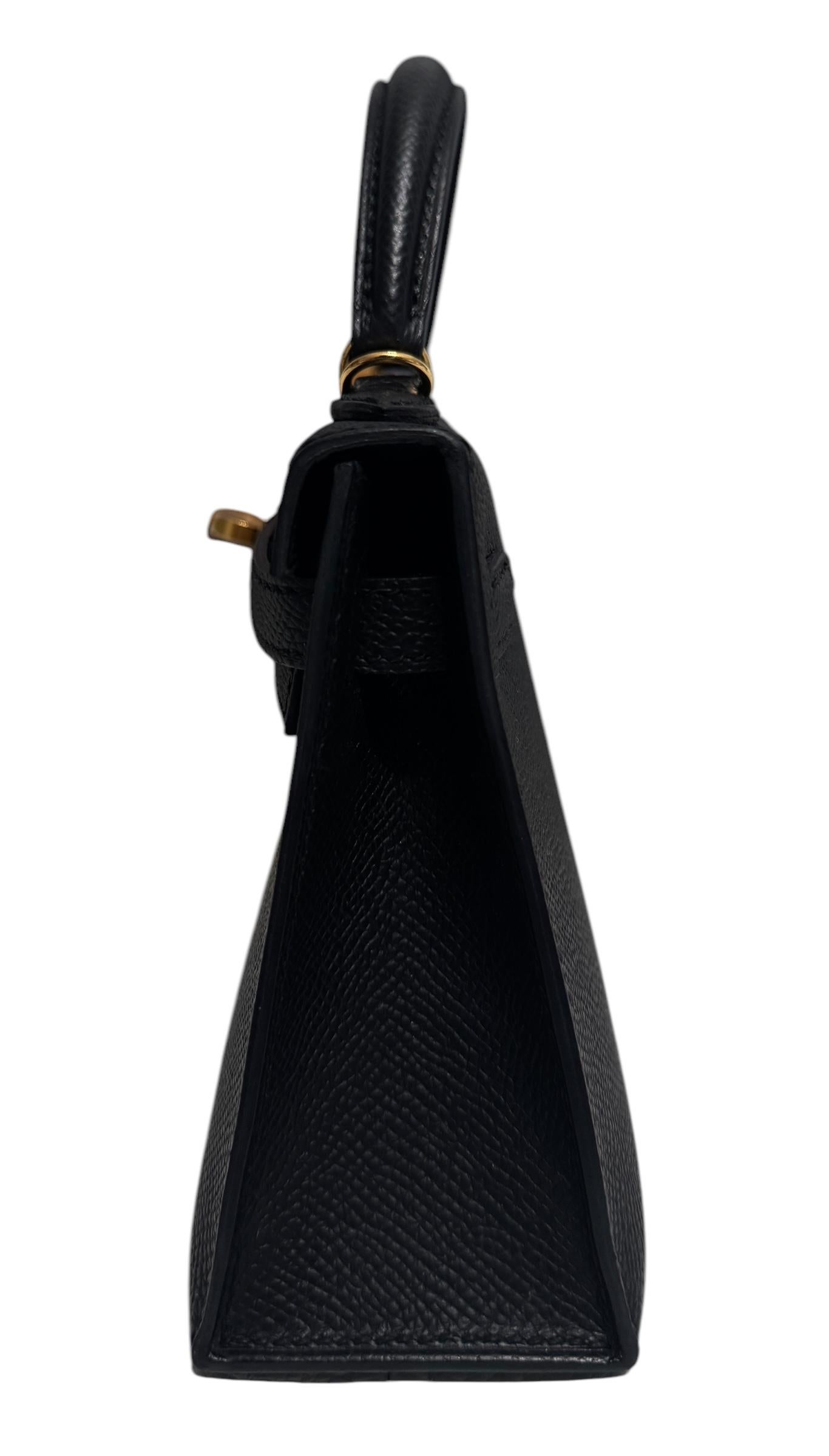 Hermes Kelly Mini 20 Black Noir Epsom Leather Gold Hardware For Sale 1