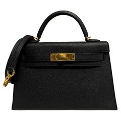 Hermes Kelly Mini 20 Black Noir Epsom Leather Gold Hardware
