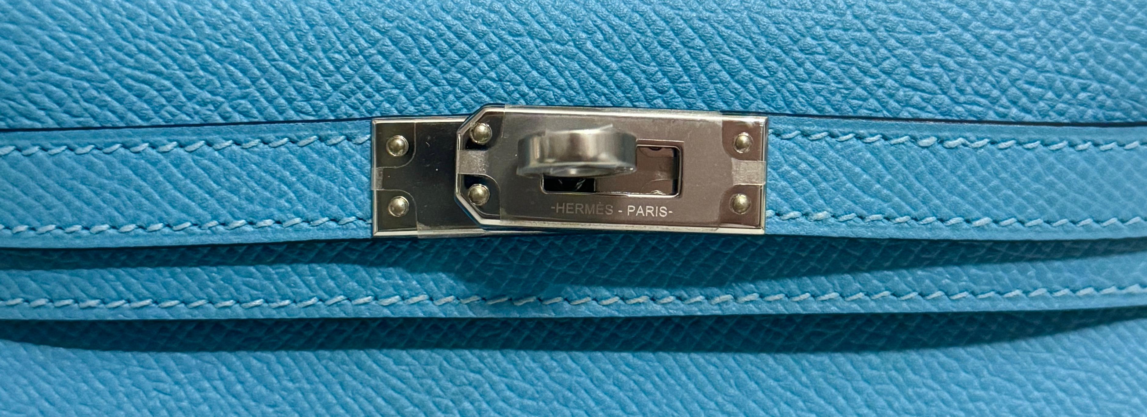Hermes Kelly Mini 20 Bleu du Nord Blue Epsom Leather Palladium Hardware RARE In New Condition In Miami, FL
