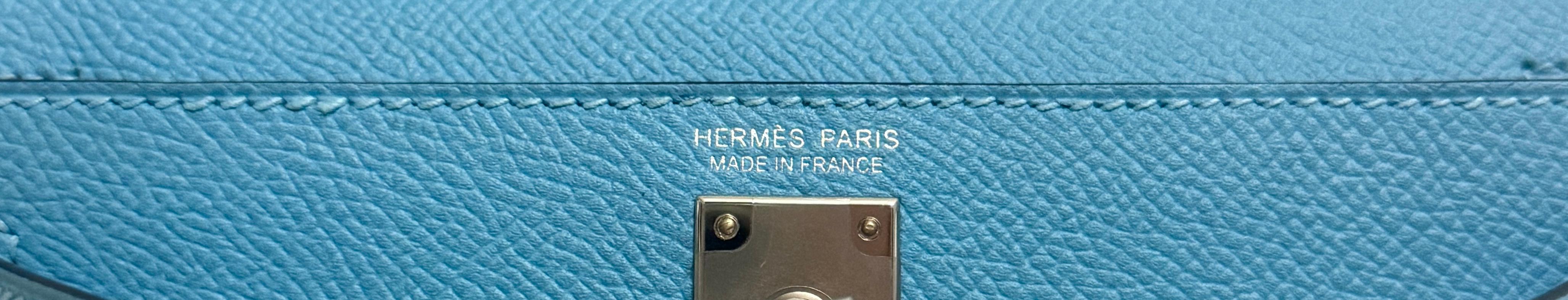 Women's or Men's Hermes Kelly Mini 20 Bleu du Nord Blue Epsom Leather Palladium Hardware RARE
