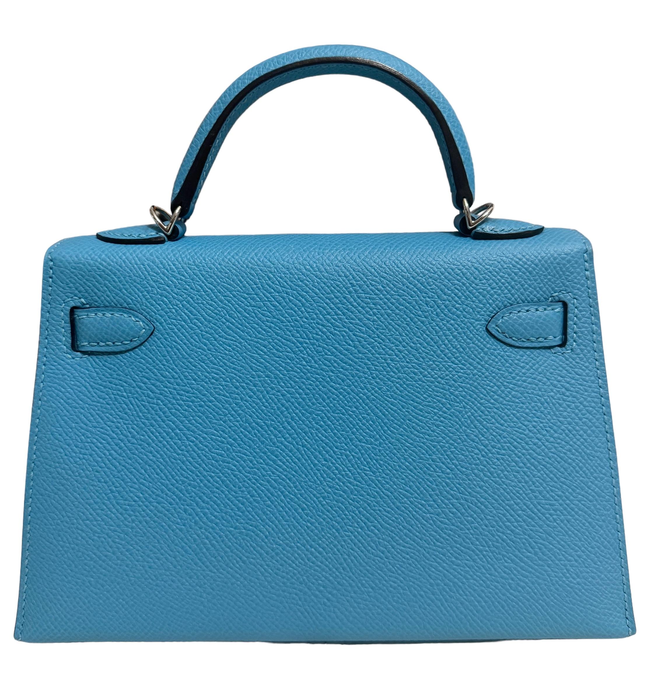 Hermes Kelly Mini 20 Bleu du Nord Blue Epsom Leather Palladium Hardware RARE 2