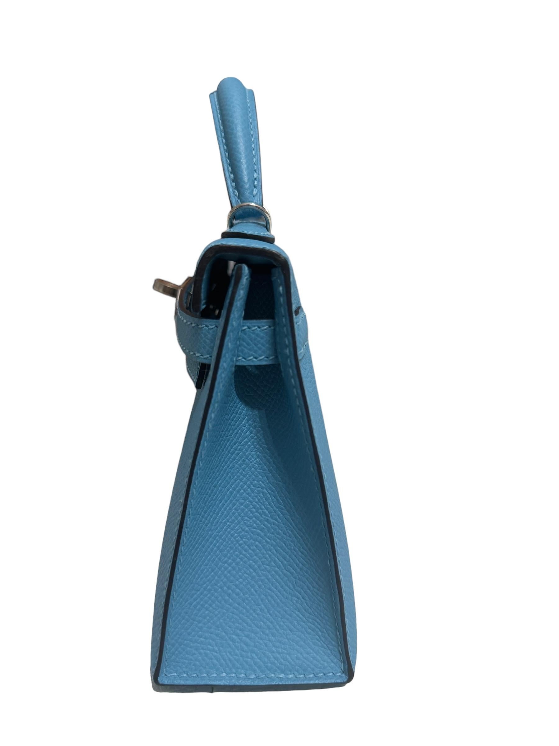 Hermes Kelly Mini 20 Bleu du Nord Blue Epsom Leather Palladium Hardware RARE 4