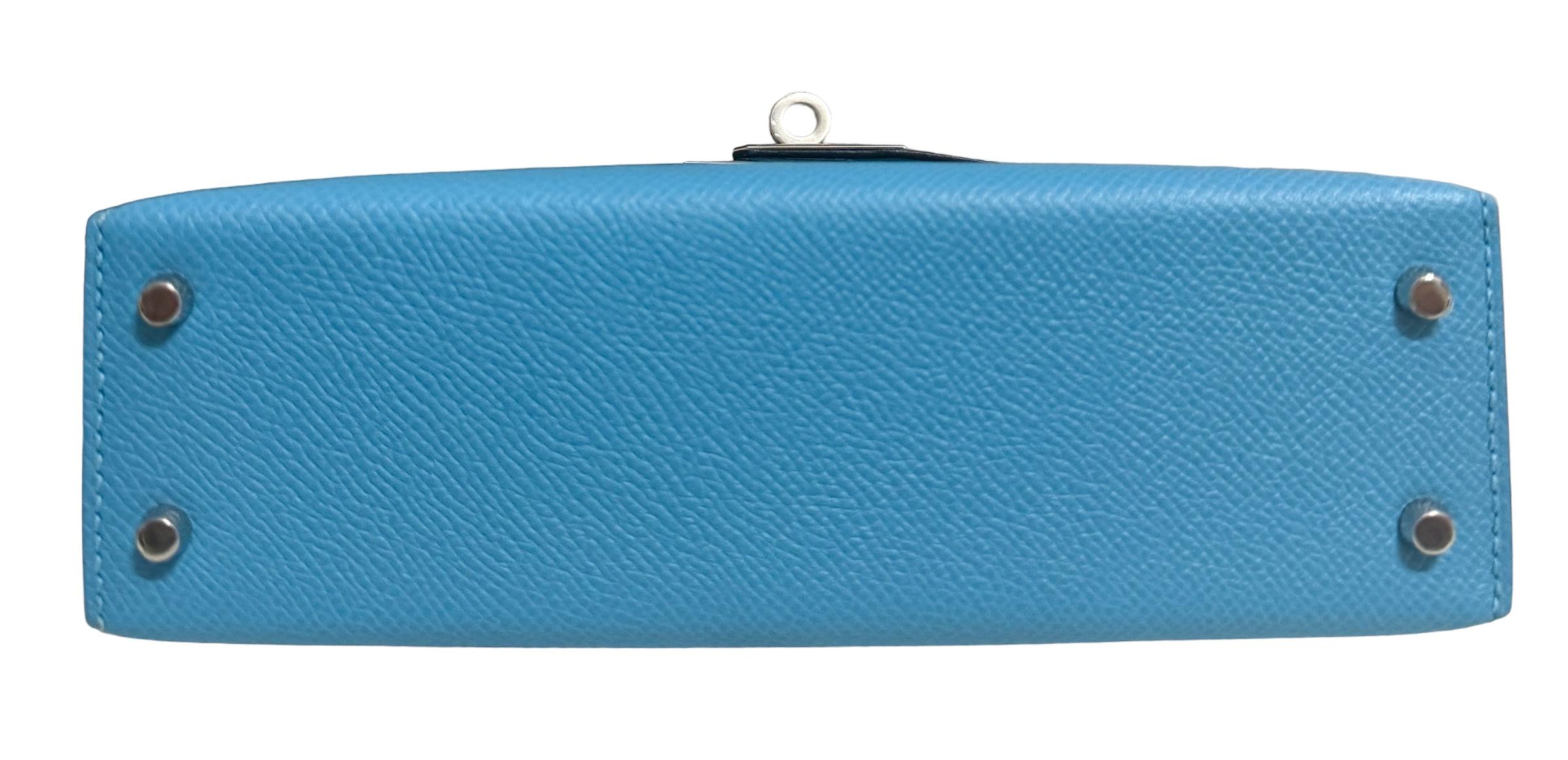 Hermes Kelly Mini 20 Bleu du Nord Blue Epsom Leather Palladium Hardware RARE 5