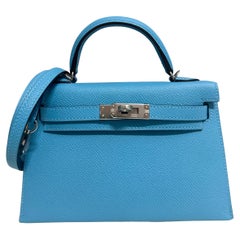 Hermes Kelly Mini 20 Bleu du Nord Blue Epsom Leather Palladium Hardware RARE