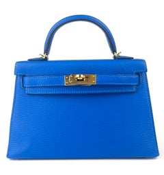 Hermes Kelly Mini 20 Blue Hydra Chèvre Leather Gold Hardware