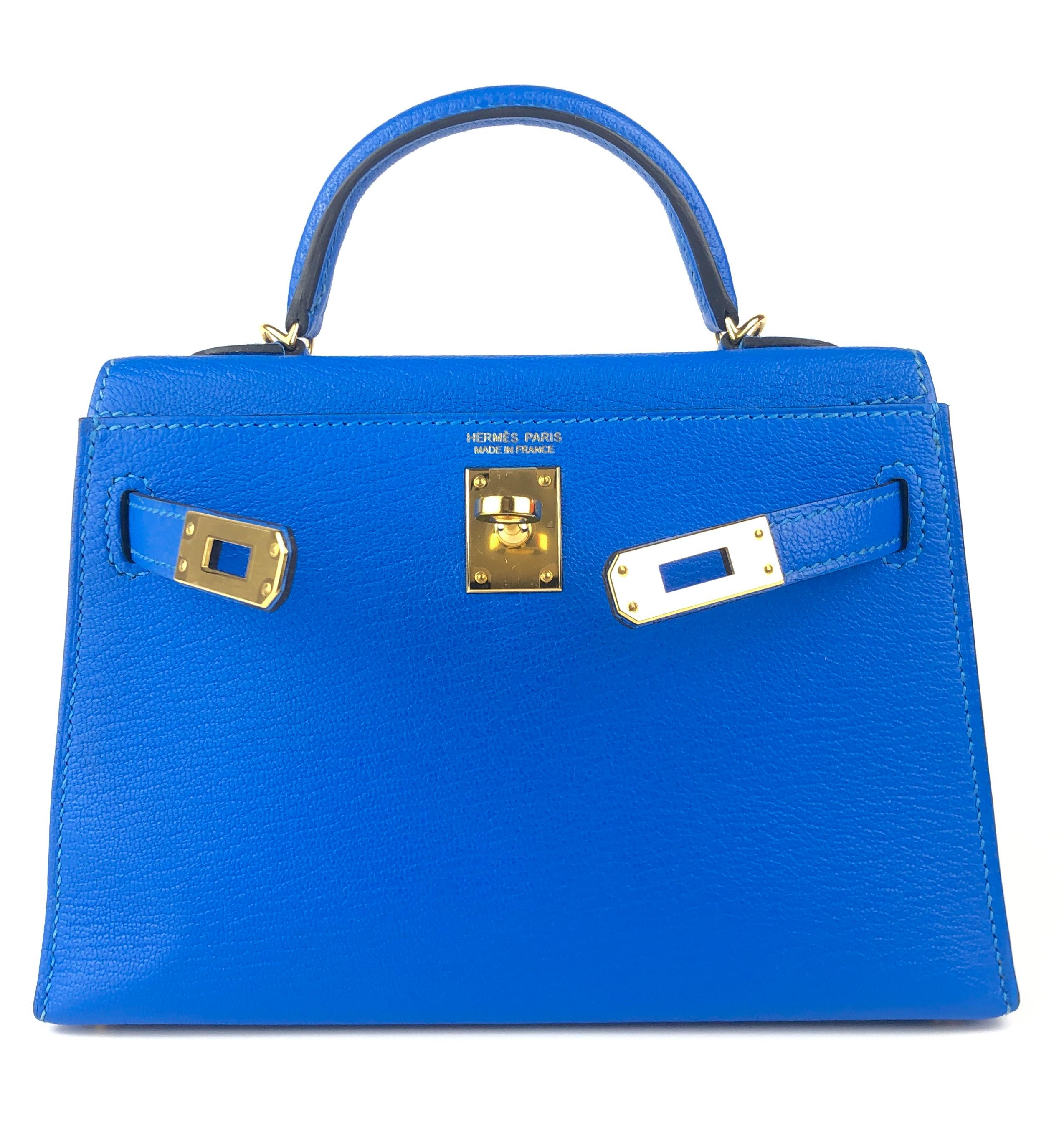 Hermes Kelly Mini 20 Blue Hydra Chèvre Leather Gold Hardware  In Excellent Condition In Miami, FL