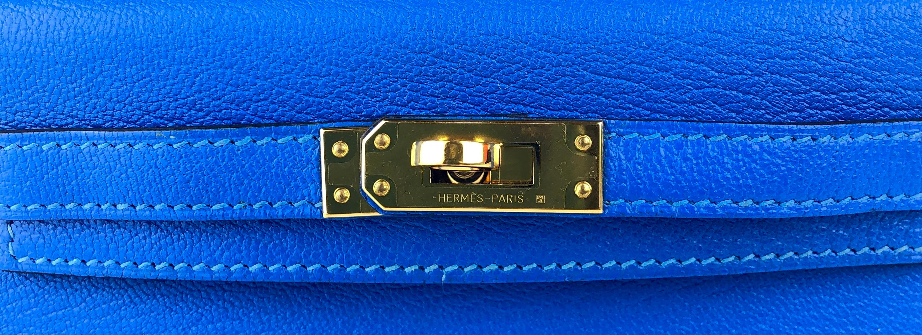 Hermes Kelly Mini 20 Blue Hydra Chèvre Leather Gold Hardware  1